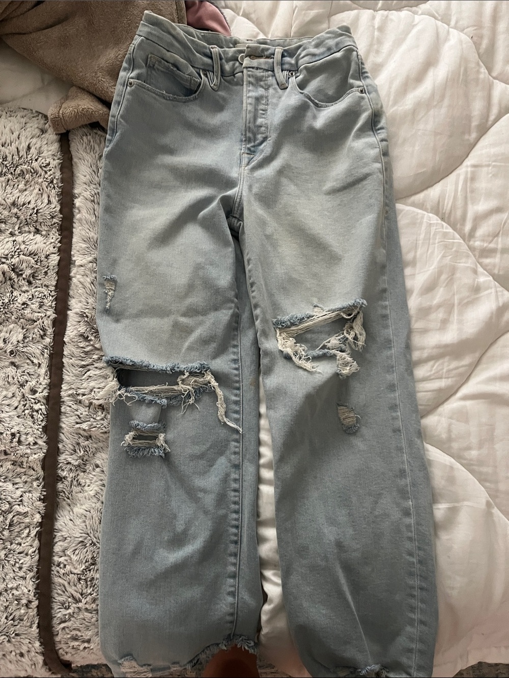 Good American Light Blue Distressed Boyfriend Jeans